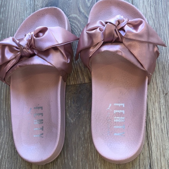 Pink Rihanna Fenty puma satin bow slides - Picture 6 of 8